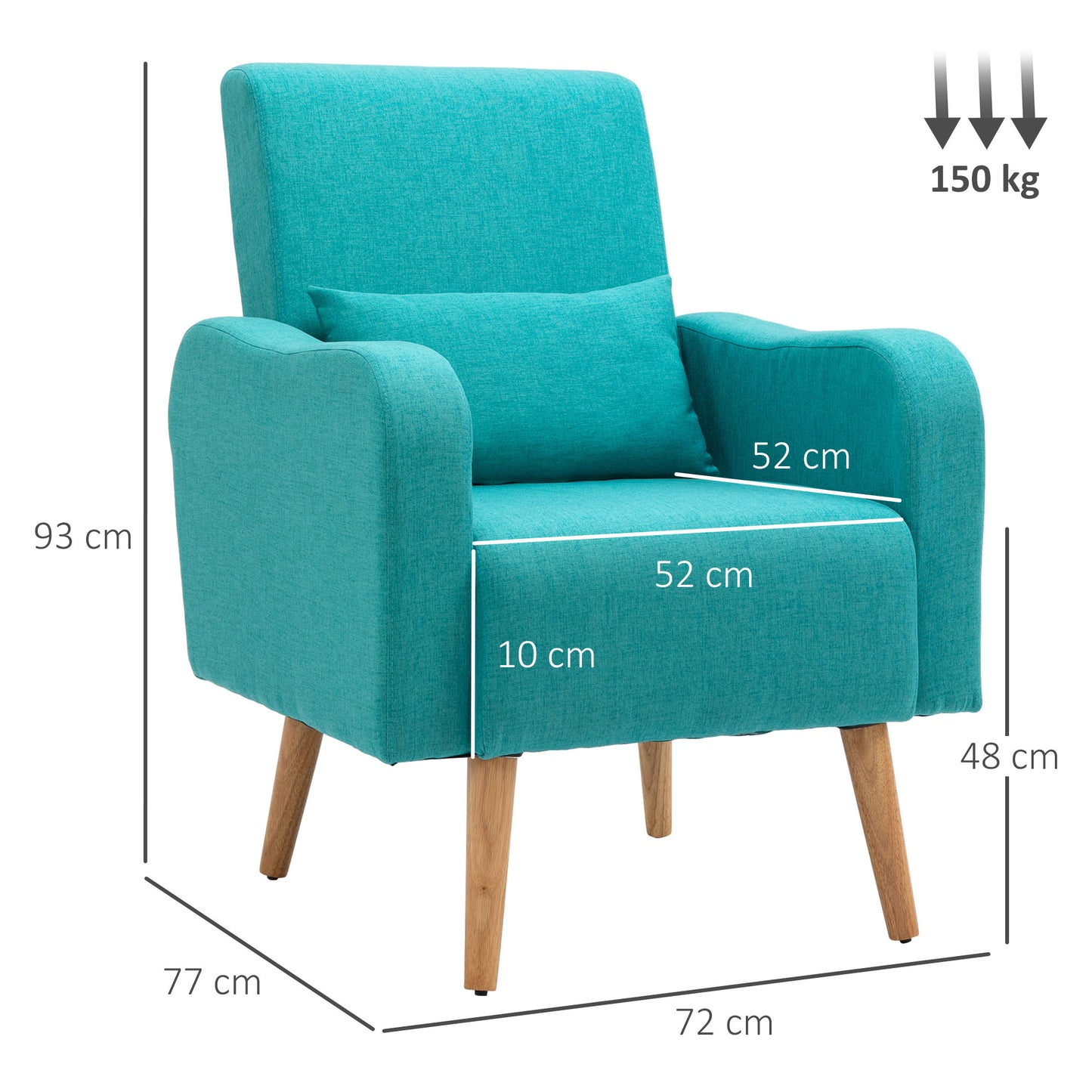 Upholstered Leisure Lounge Sofa, Accent Chair with Pillow, Teal