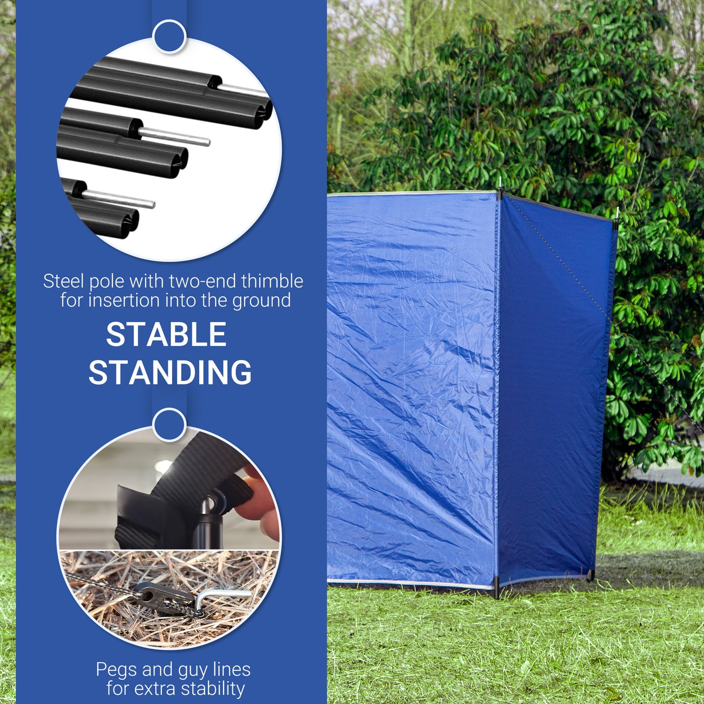 Beach/Camping Windbreak, Foldable Portable Wind Blocker w/ Carry Bag and Steel Poles, Beach Sun Screen Shelter Privacy Wall, 450cm x 150cm