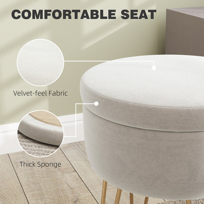 5L Velvet Footstool with Removable Lid for Bedroom, Cream White