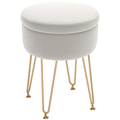 5L Velvet Footstool with Removable Lid for Bedroom, Cream White