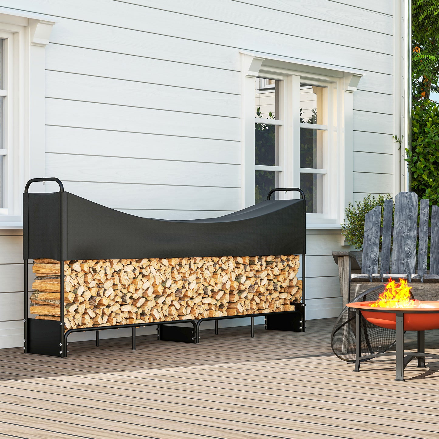 8.5ft Firewood Rack, Log Storage Holder with Waterproof Cover