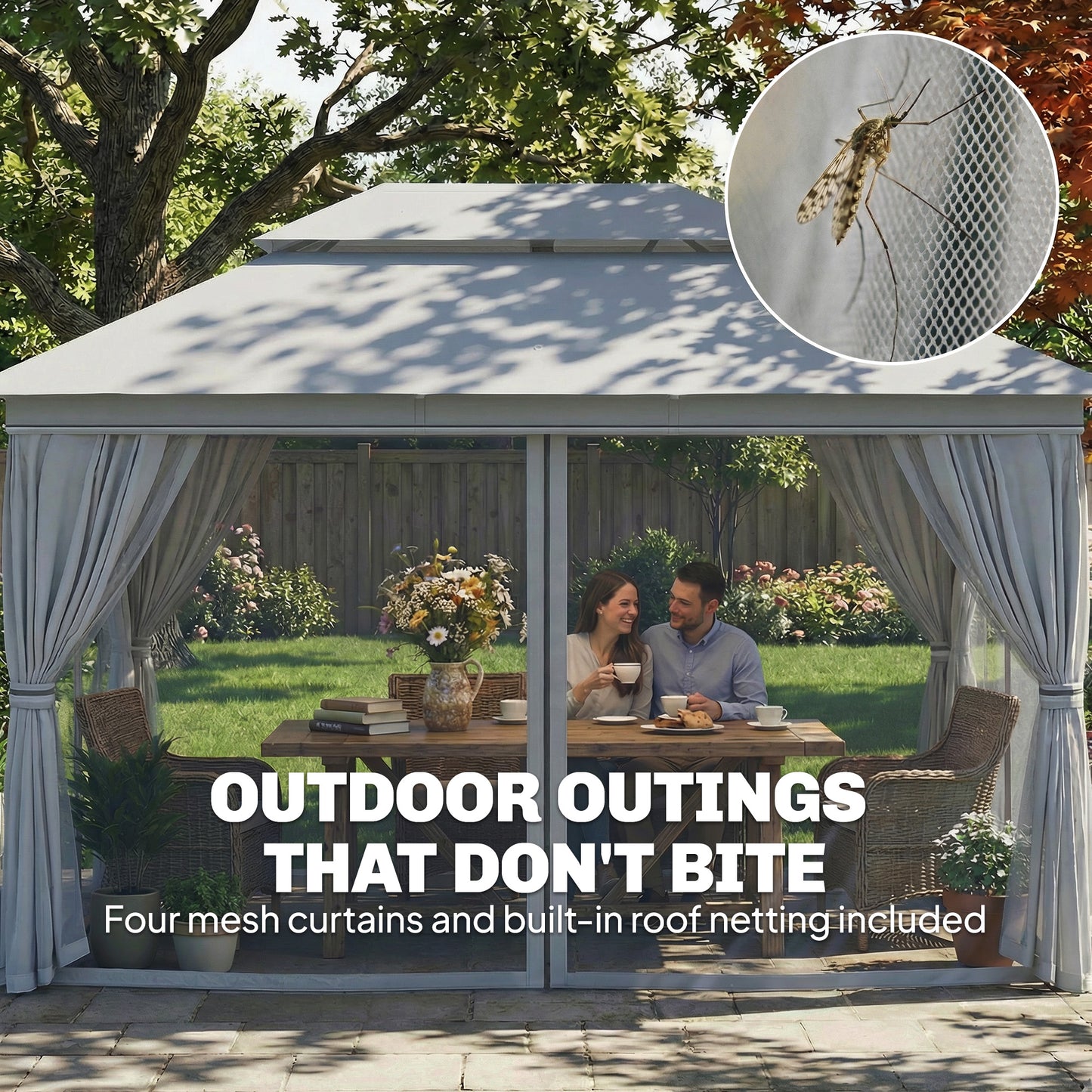 3 x 4 m Outdoor Garden Gazebo with UPF50+ Double Roof, Dark Grey