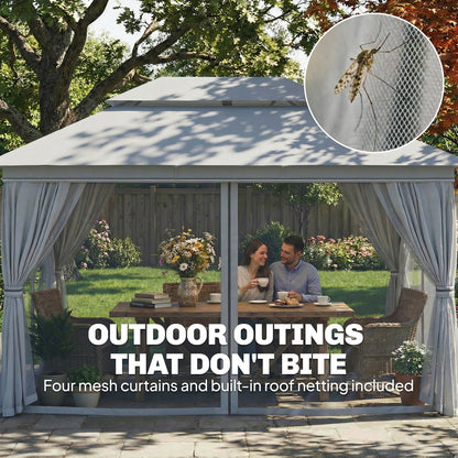 3 x 4 m Outdoor Garden Gazebo with UPF50+ Double Roof, Dark Grey