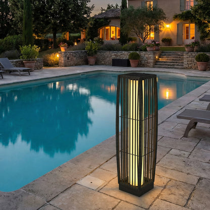 Solar Rattan Floor Lamp Auto On/Off Garden Lantern, Dark Grey