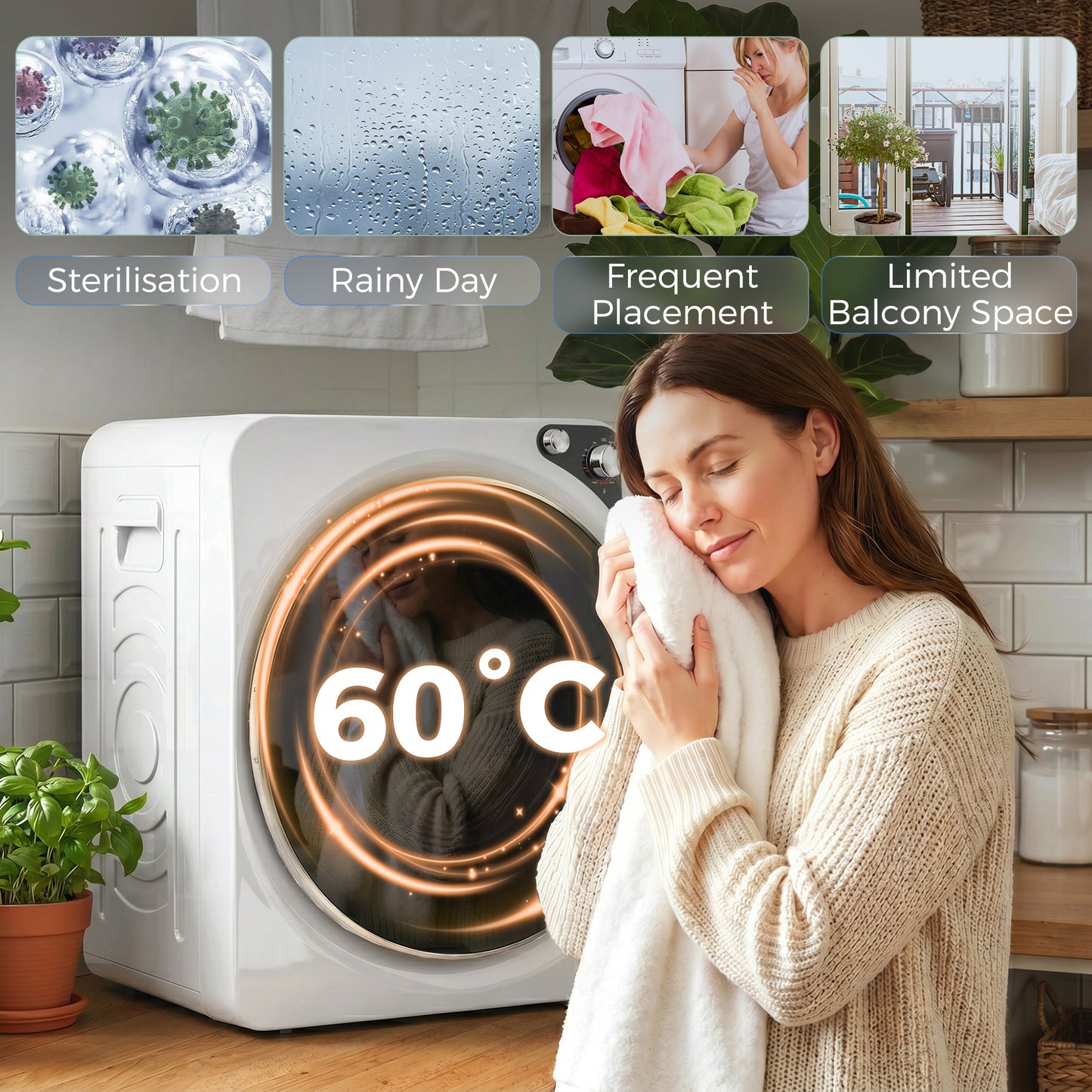 5kg Vented Tumble Dryer, 1000W Compact Tumble Dryer with 5 Drying Modes, Stainless Steel Tub, Freestanding Stackable Clothes Drying Machine, White