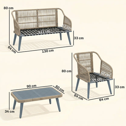 4 Piece Rattan Garden Furniture Set w/ Thick Cushions, Grey
