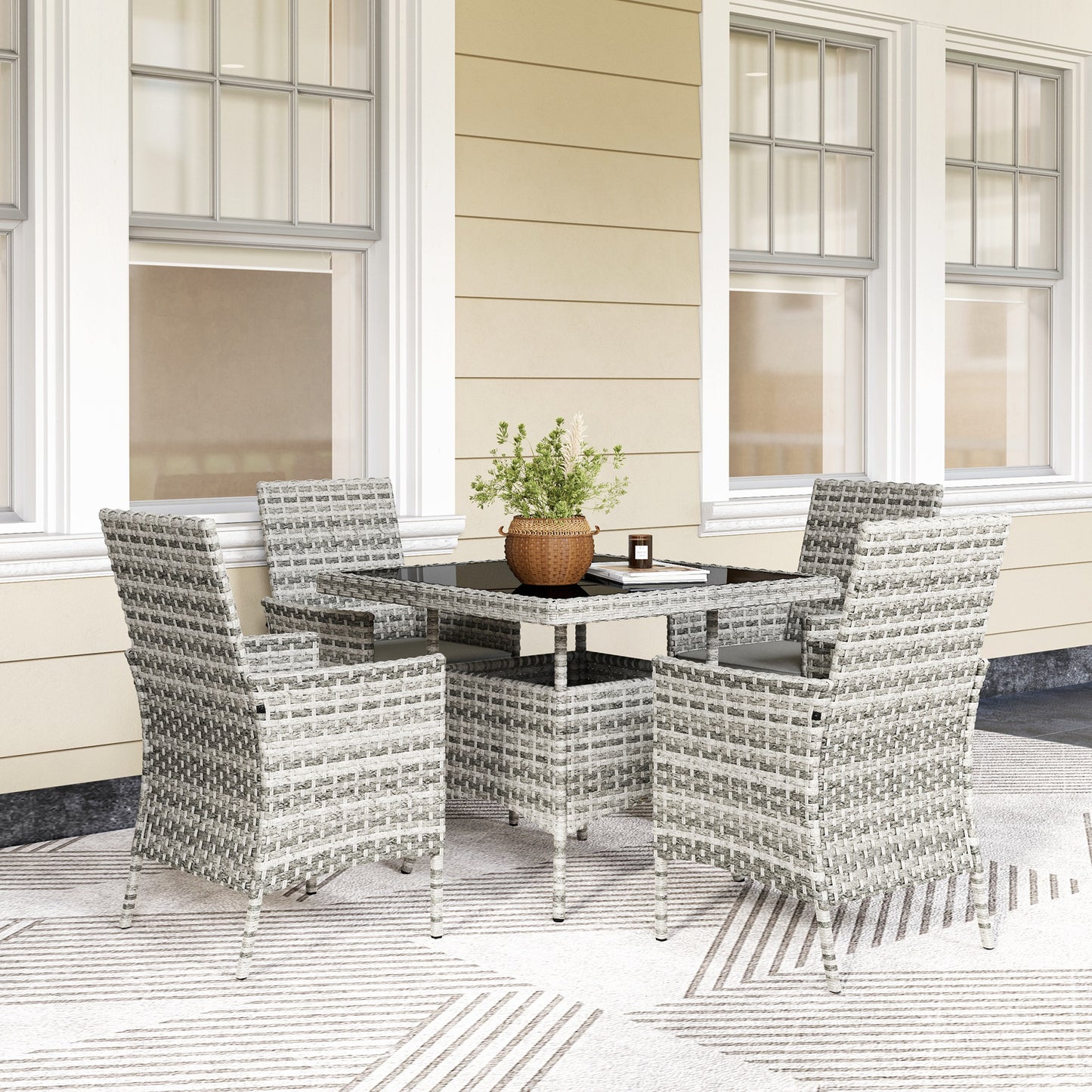 4 Seater Rattan Garden Furniture Set with Cushion, Mixed-Grey
