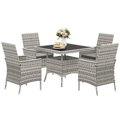 4 Seater Rattan Garden Furniture Set with Cushion, Mixed-Grey