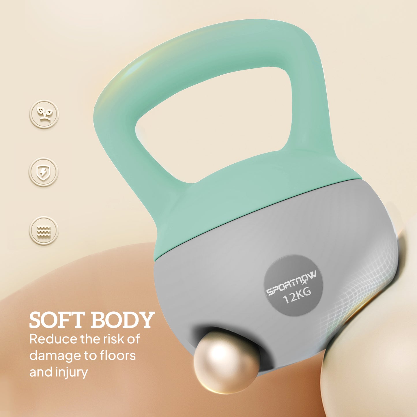 12KG Kettlebell with Soft Body and Non-Slip Handle, Grey and Green