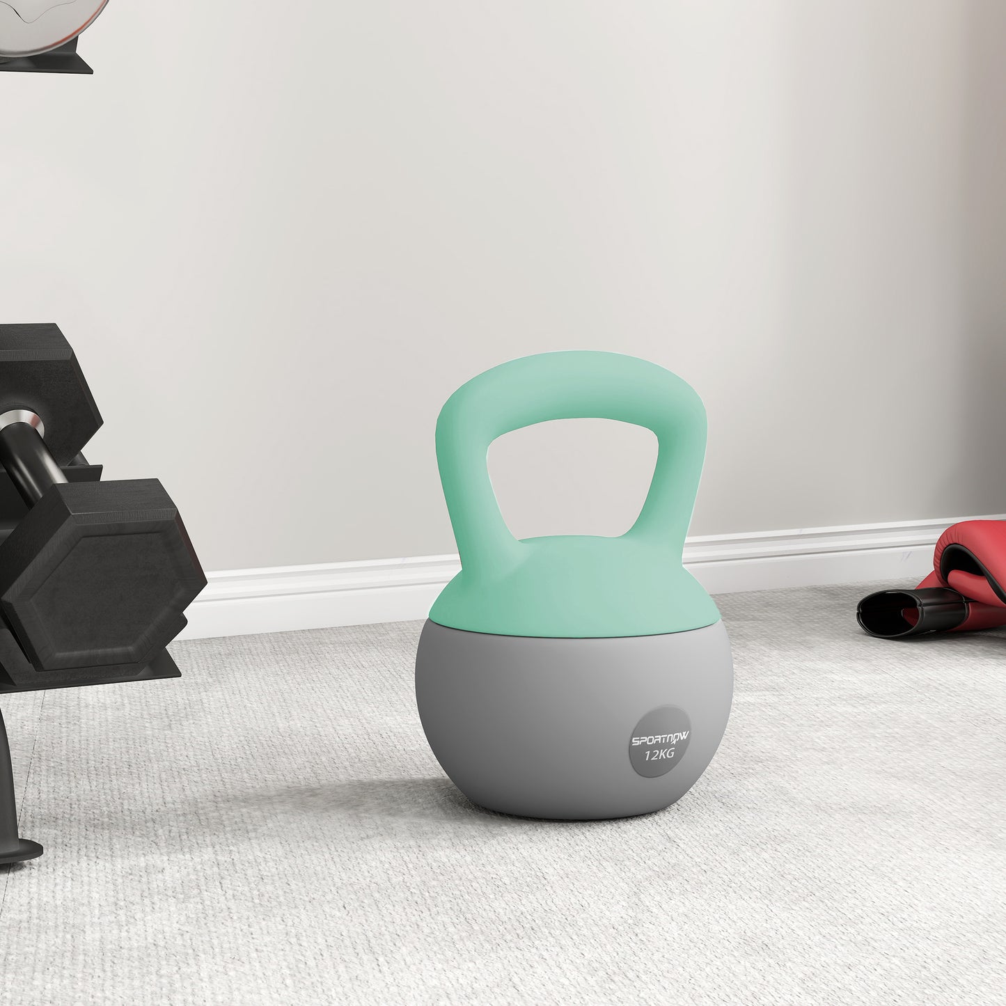 12KG Kettlebell with Soft Body and Non-Slip Handle, Grey and Green
