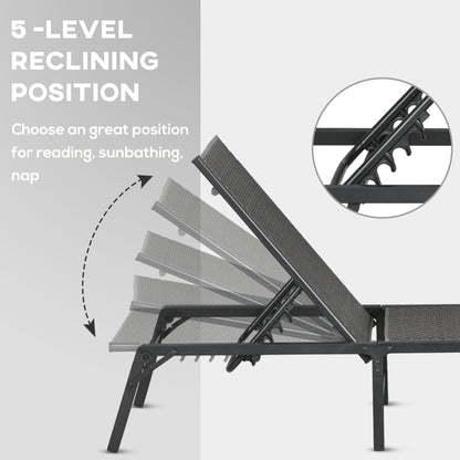 Foldable Rattan Sun Lounger with 5-Level Adjust Backrest, Recliner Chair, Grey