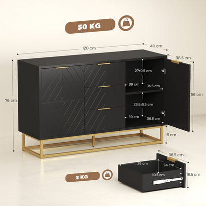 Sideboard Storage Cabinet with Adjustable Shelves, Black