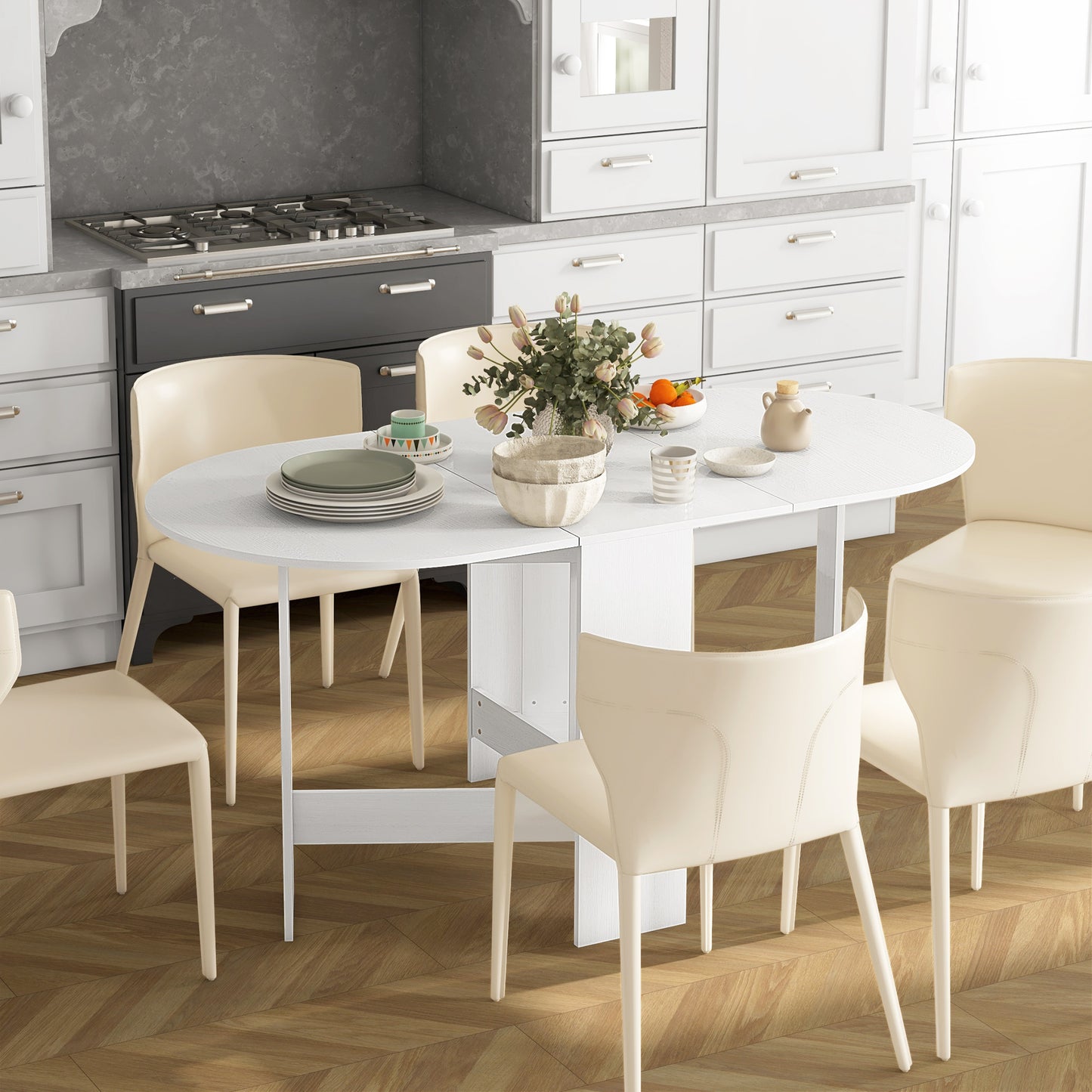 Oval Kitchen Table for Dining Room, Small Spaces, Ash Wood-Effect