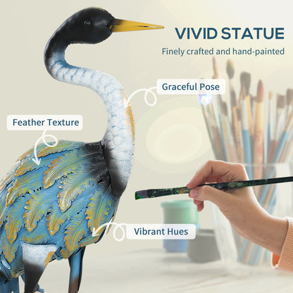 Heron Garden Statue, Metal Garden Gift with Stakes, Multi-Colour