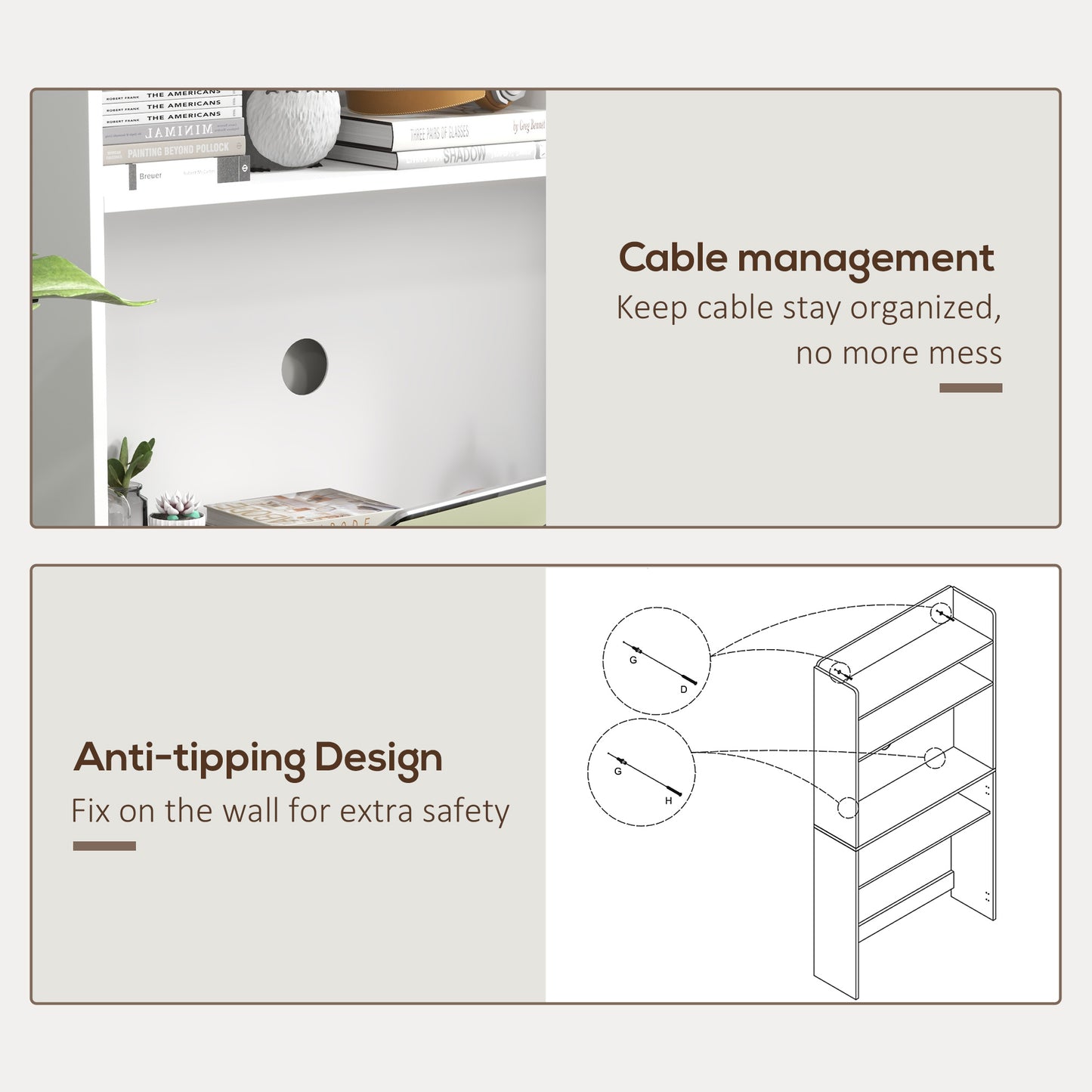 Writing Desk with Foldable Desktop for Bedroom, Home Office, White