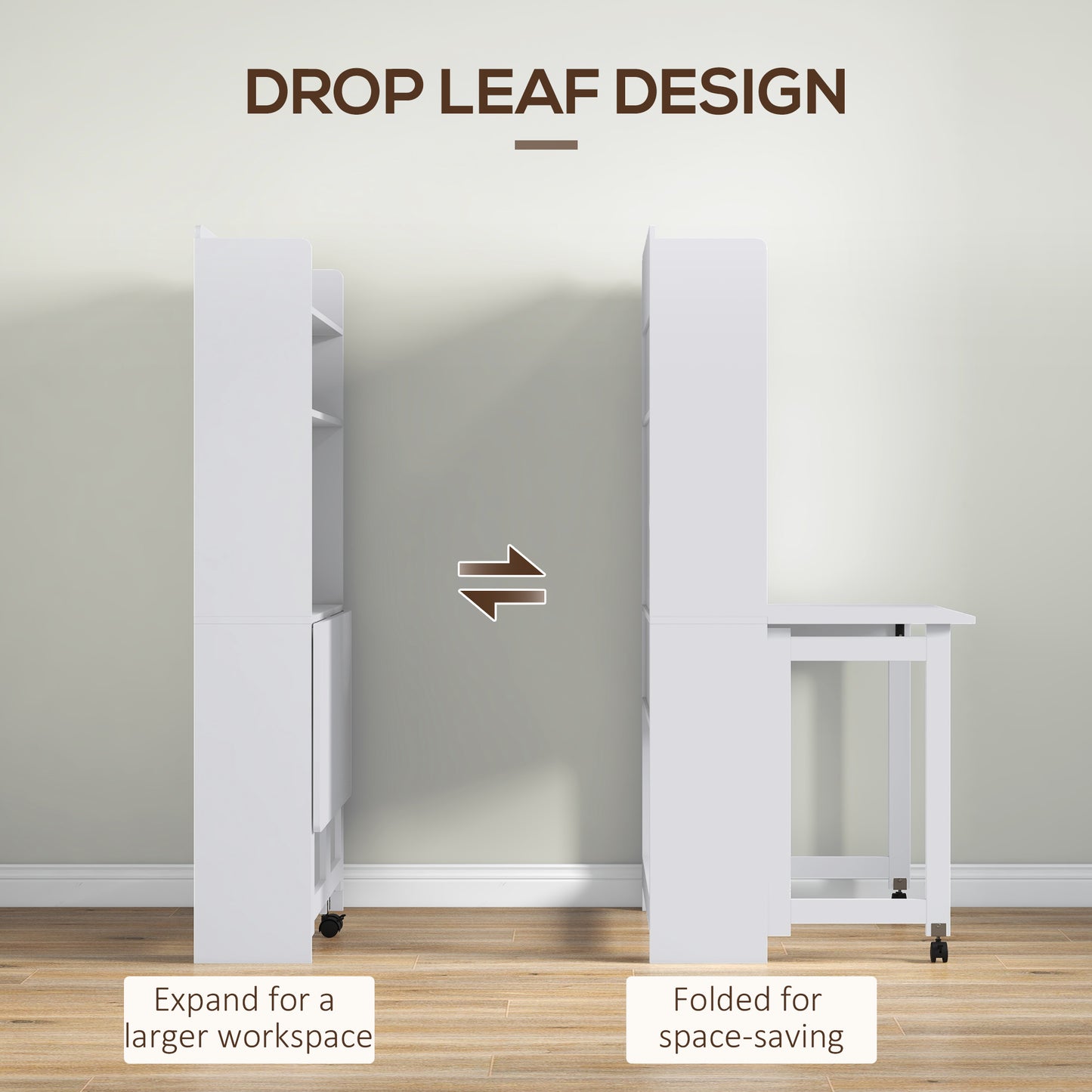 Writing Desk with Foldable Desktop for Bedroom, Home Office, White