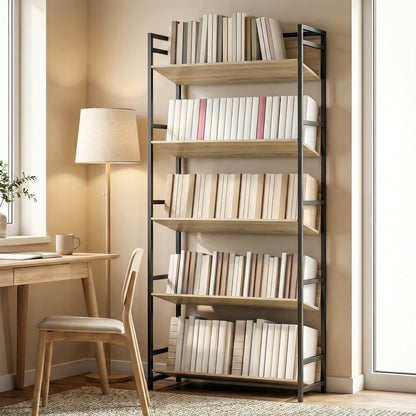 Bookcase Anti-Slip Design 5-Tier Oak