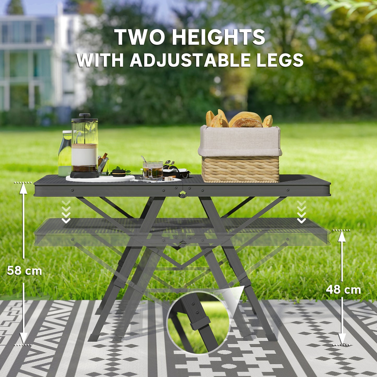 3 ft Folding Camping Table w/ Adjustable Heights & Mesh Desktop