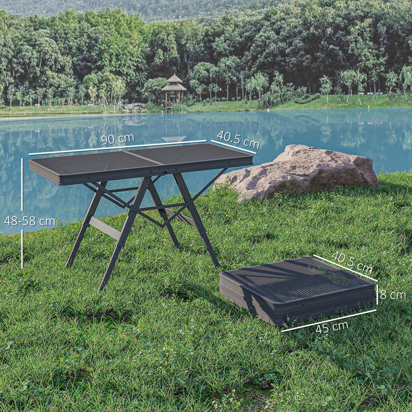 3 ft Folding Camping Table w/ Adjustable Heights & Mesh Desktop