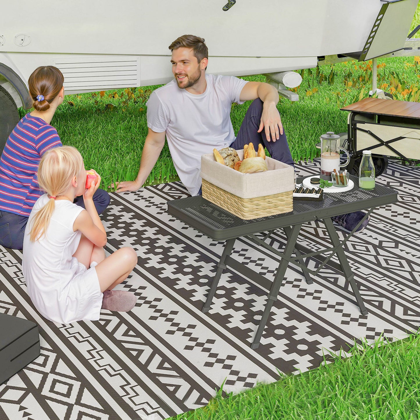 3 ft Folding Camping Table w/ Adjustable Heights & Mesh Desktop