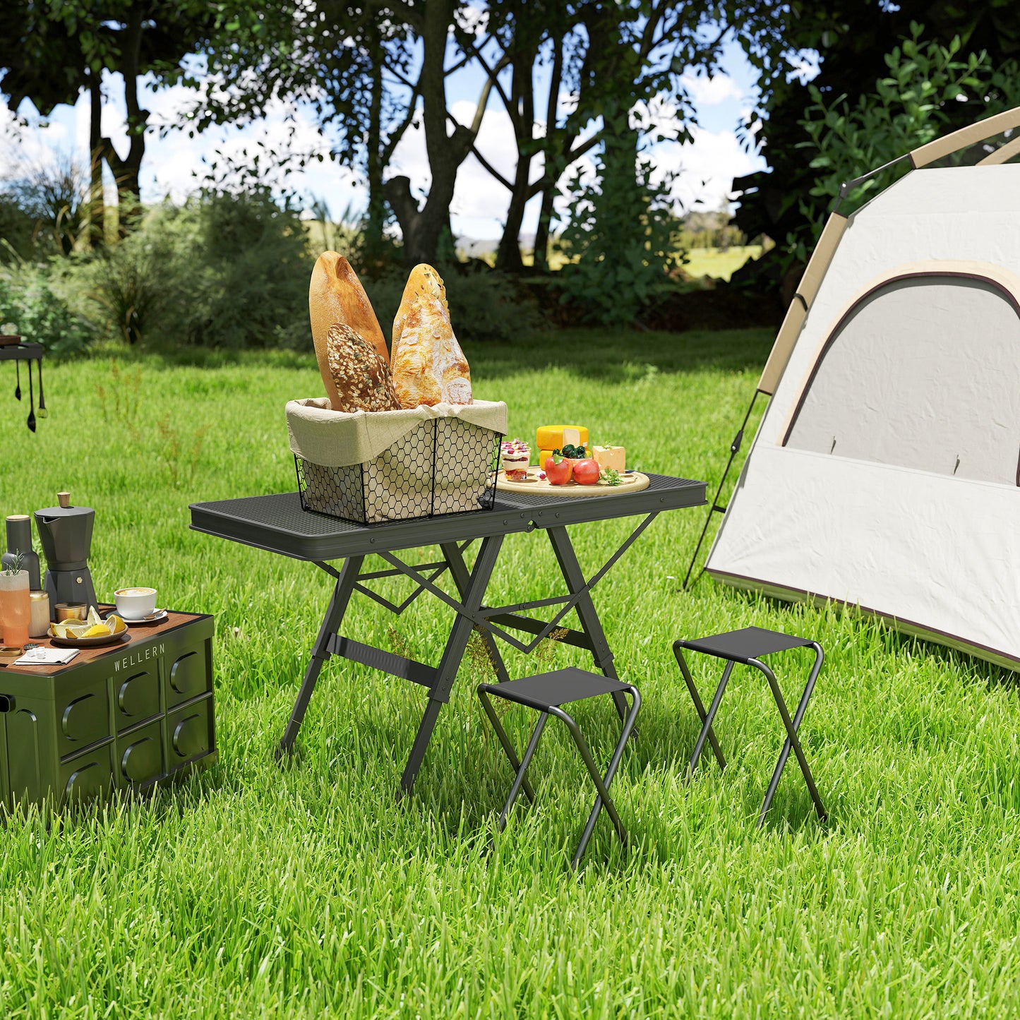 3 ft Folding Camping Table w/ Adjustable Heights & Mesh Desktop