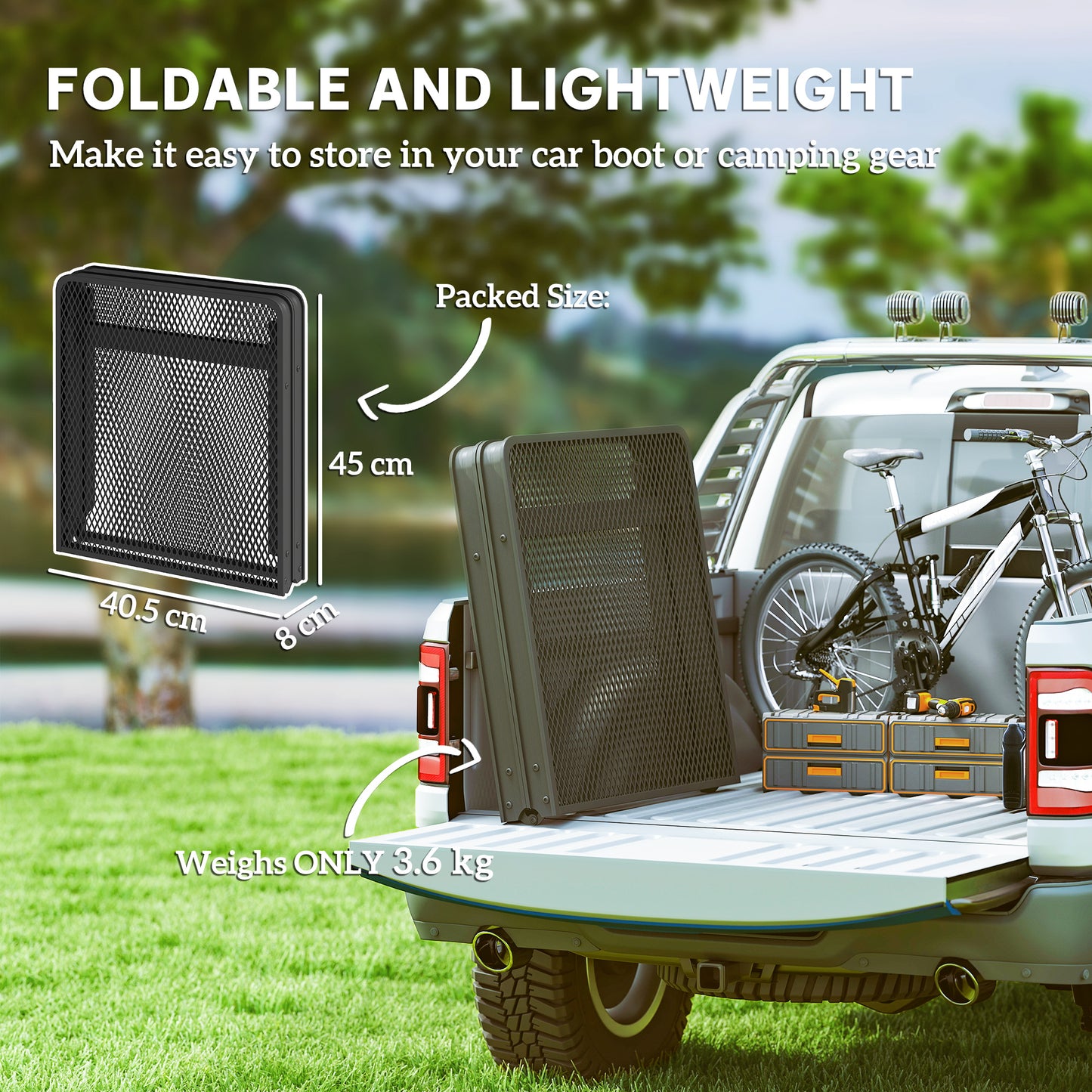3 ft Folding Camping Table w/ Adjustable Heights & Mesh Desktop