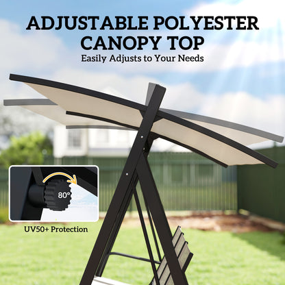 3 Seater Swing Chair, Garden Swing Bench with Adjustable Canopy