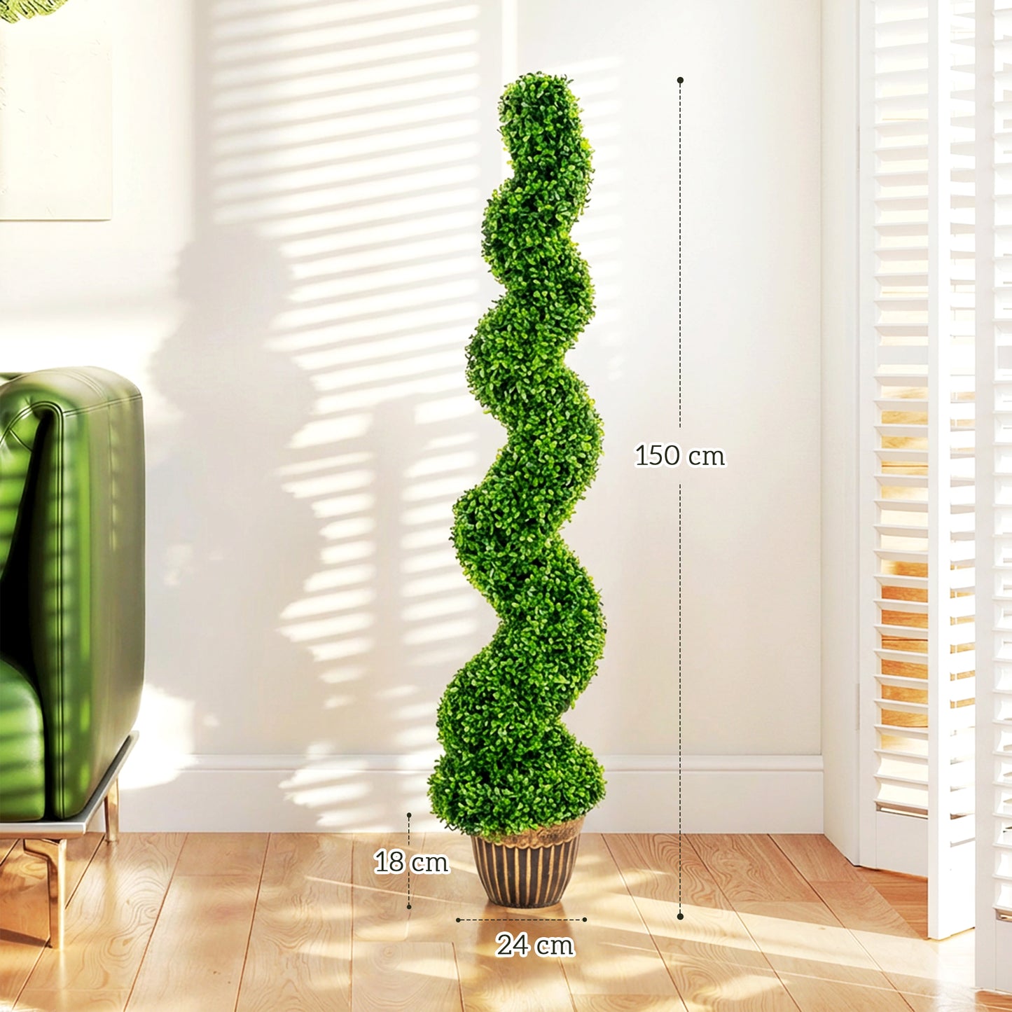 Set of 2 Potted Artificial Plants, Topiary Spiral Boxwood Trees