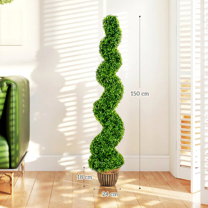 Set of 2 Potted Artificial Plants, Topiary Spiral Boxwood Trees
