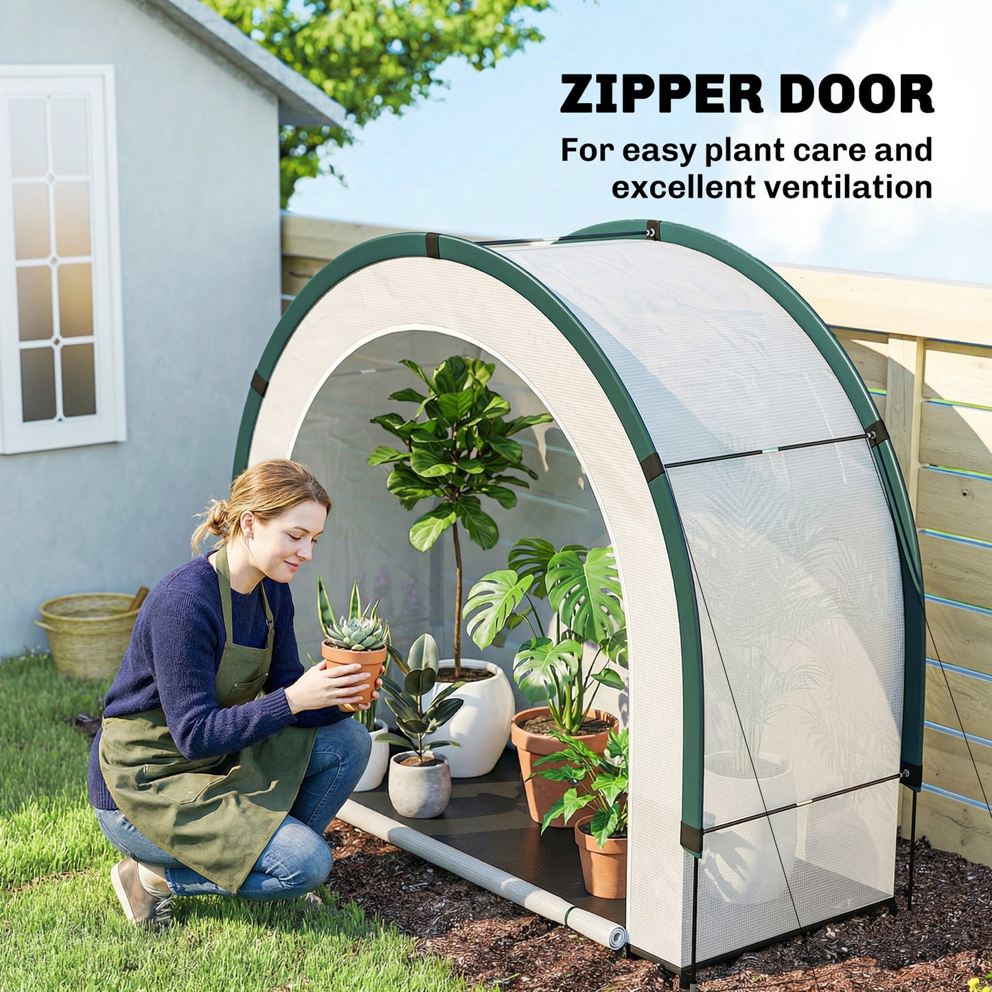 Foldable Small Greenhouse, Mini Greenhouse with PE Base, Green