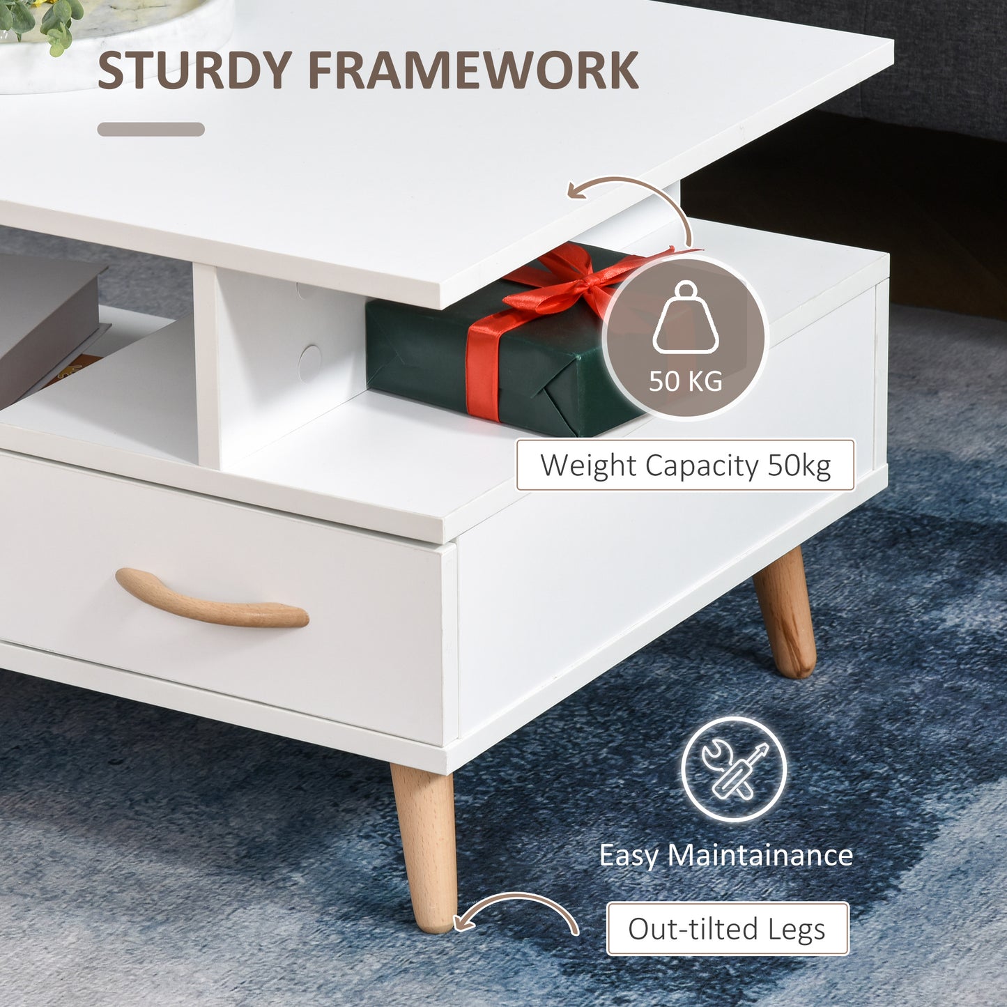 Modern Minimalism Storage Coffee Table Wooden Living Room w/ Drawer