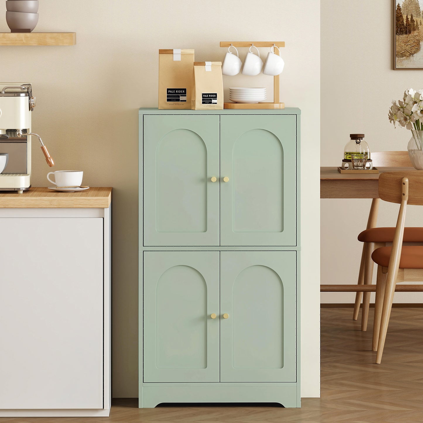 110cm Kitchen Cupboard with 4 Arched Doors and 2 Adjustable Shelves