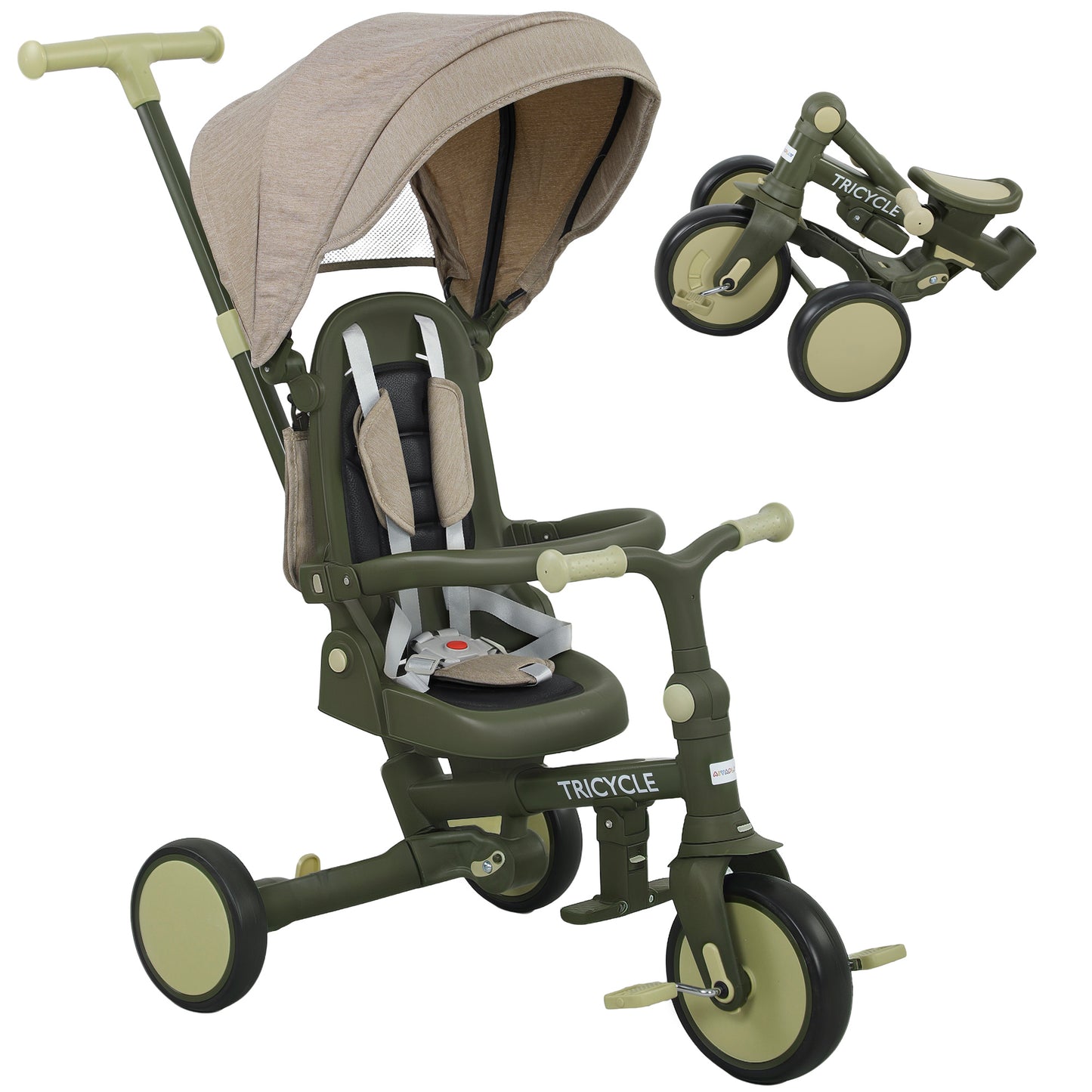 5 in 1 Foldable Kids Trike, Toddler Tricycle for 1-3 Years, Dark Green