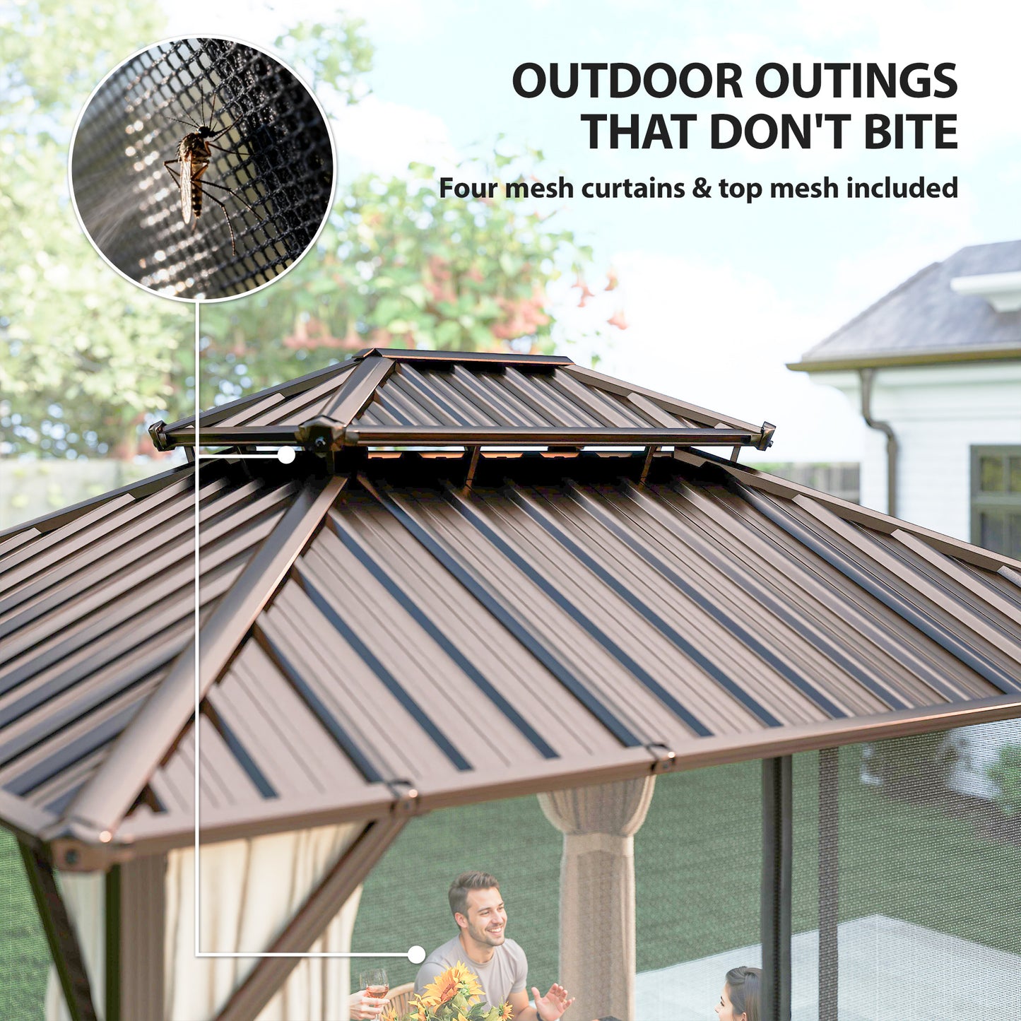 3 x 3.6 m Hardtop Gazebo Canopy with Aluminium Frame, Garden Gazebo
