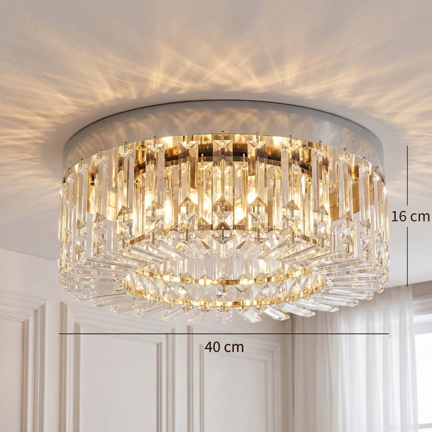 Crystal Ceiling Light with 160 Crystal Pendants, Silver Tone