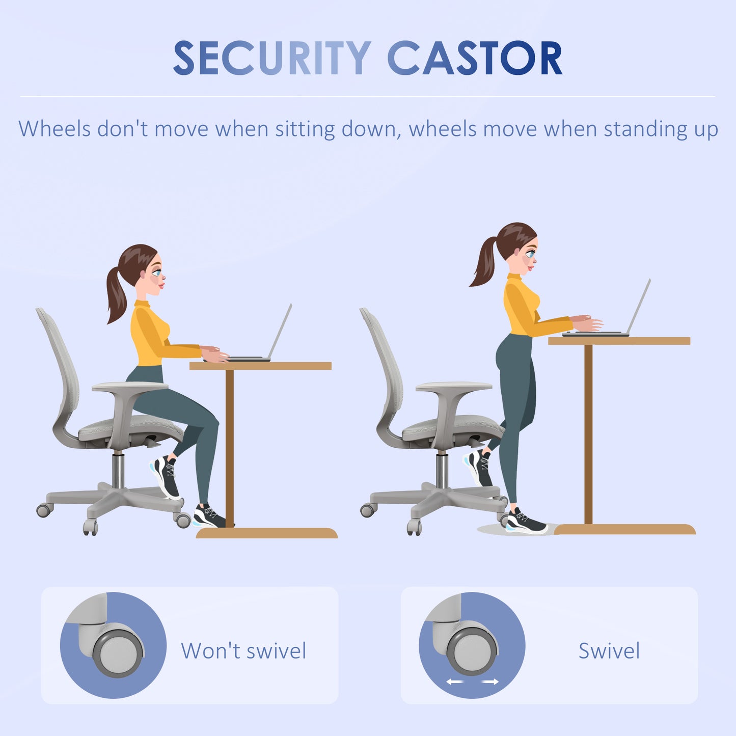 Office Chair, 360 Degree Swivel Desk Chair with Security Wheels, Grey