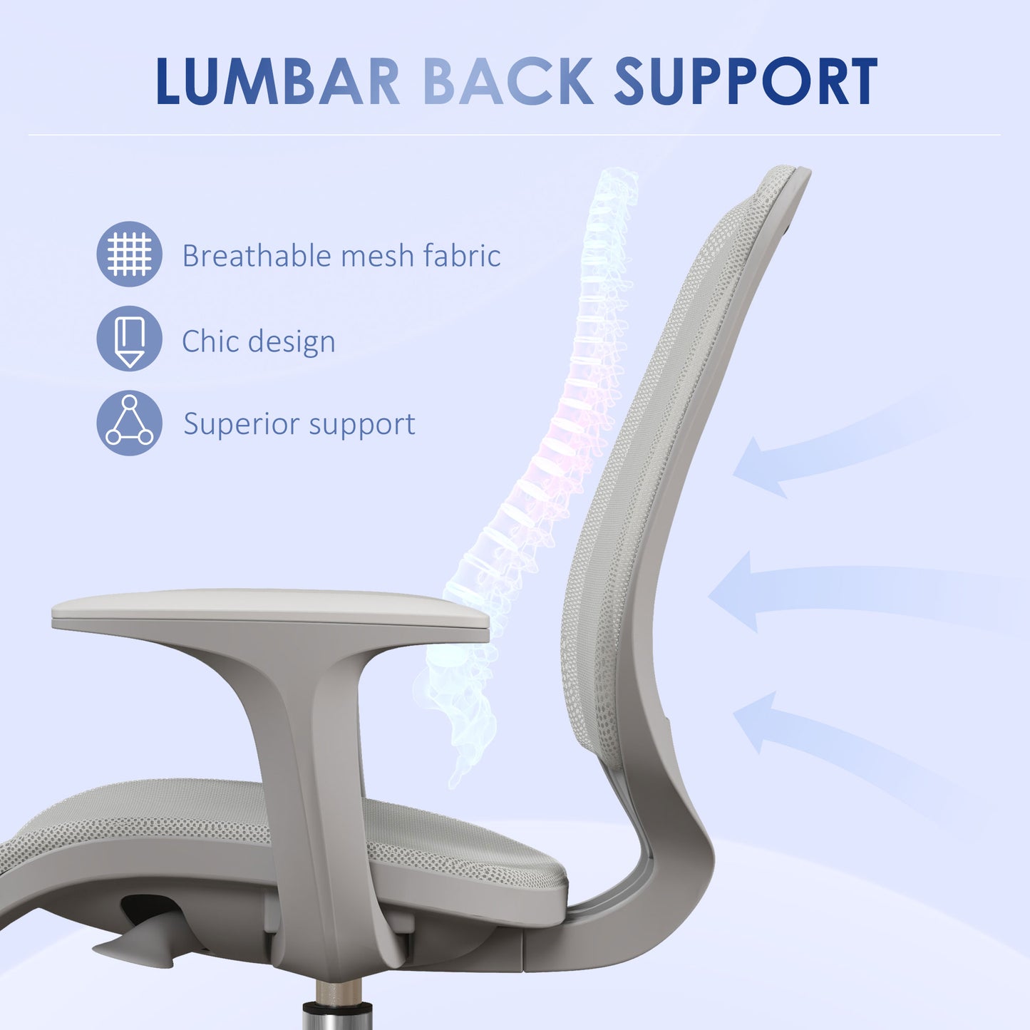 Office Chair, 360 Degree Swivel Desk Chair with Security Wheels, Grey