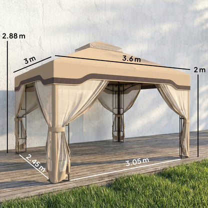 3 x 3.6 m Garden Gazebo with Shelves, UPF50+ Permanent Gazebo