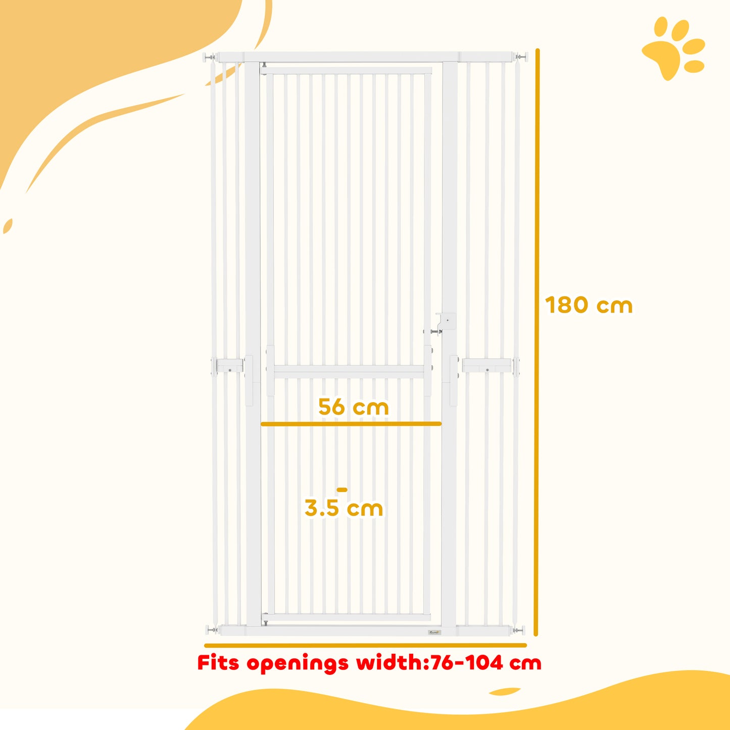 180cm Extra Tall Pet Gate Cat Gate with Narrow Gap, 76-104cm Wide