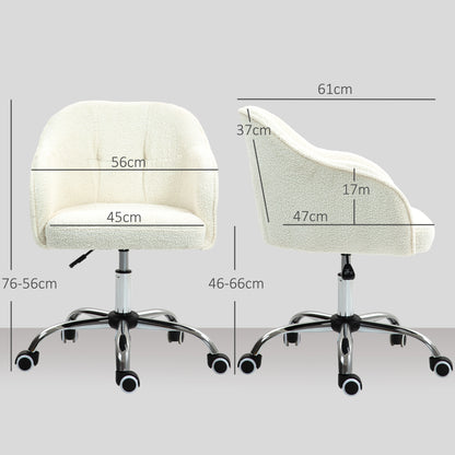 Fluffy Vanity Chair for Desk, with Height Adjustable, Wheels, Cream