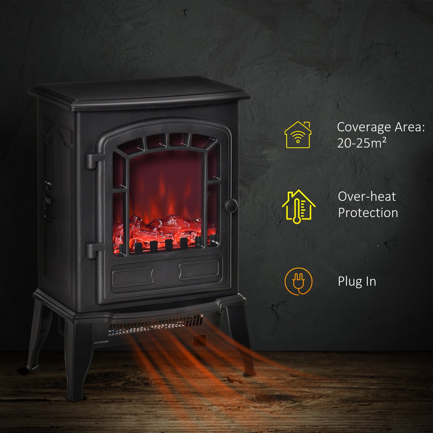 Freestanding Electric Fireplace Heater W/ Realistic Flame Effect Black