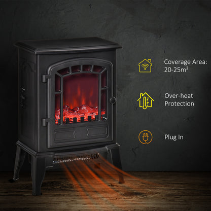 Freestanding Electric Fireplace Heater W/ Realistic Flame Effect Black