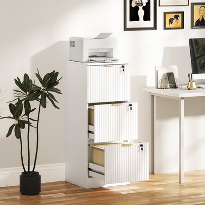 Filing Cabinet, File Cabinet with 3 Lockable Drawers and Hanging Rails