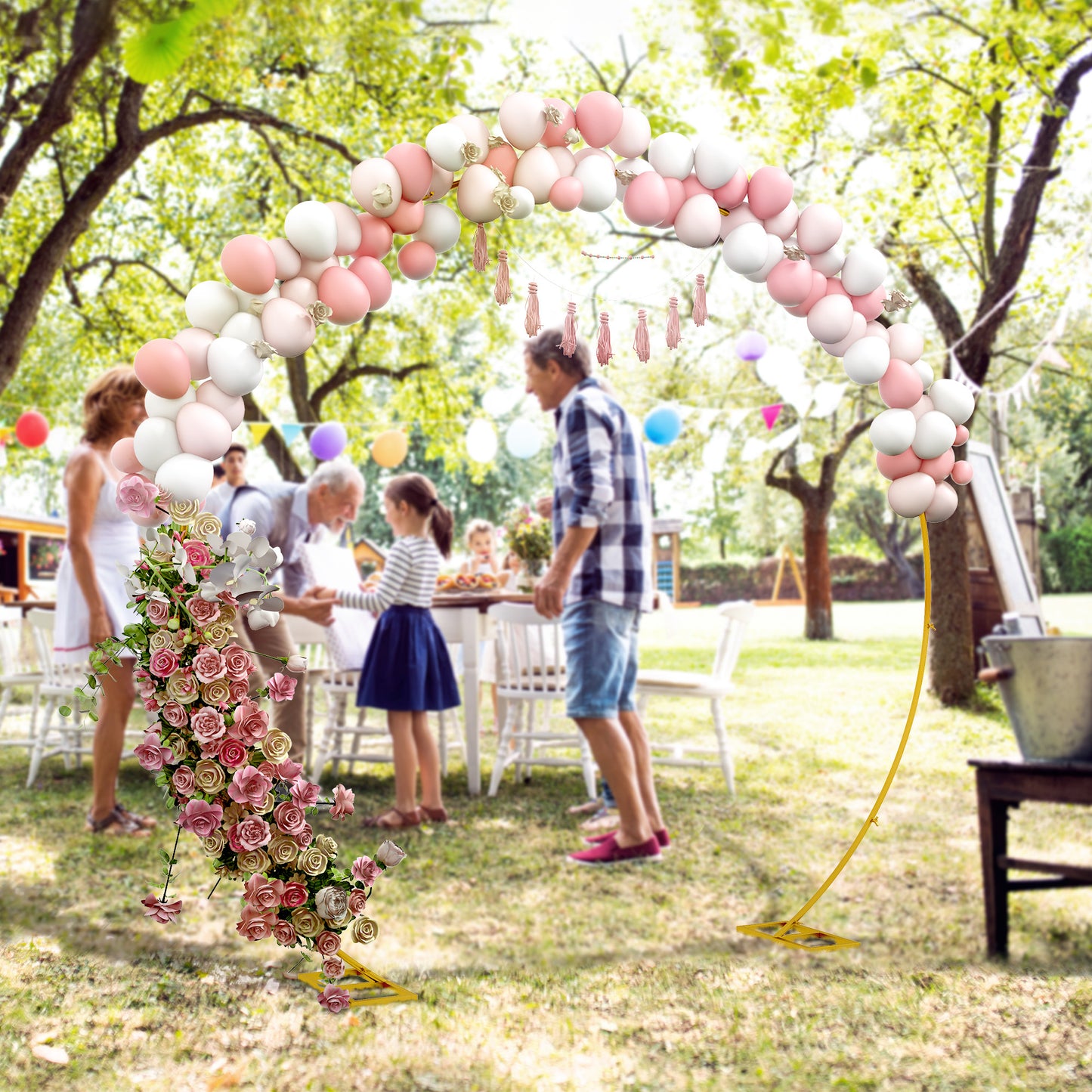280cm Gold Tone Wedding Arch Round Backdrop Stand for Birthday Party