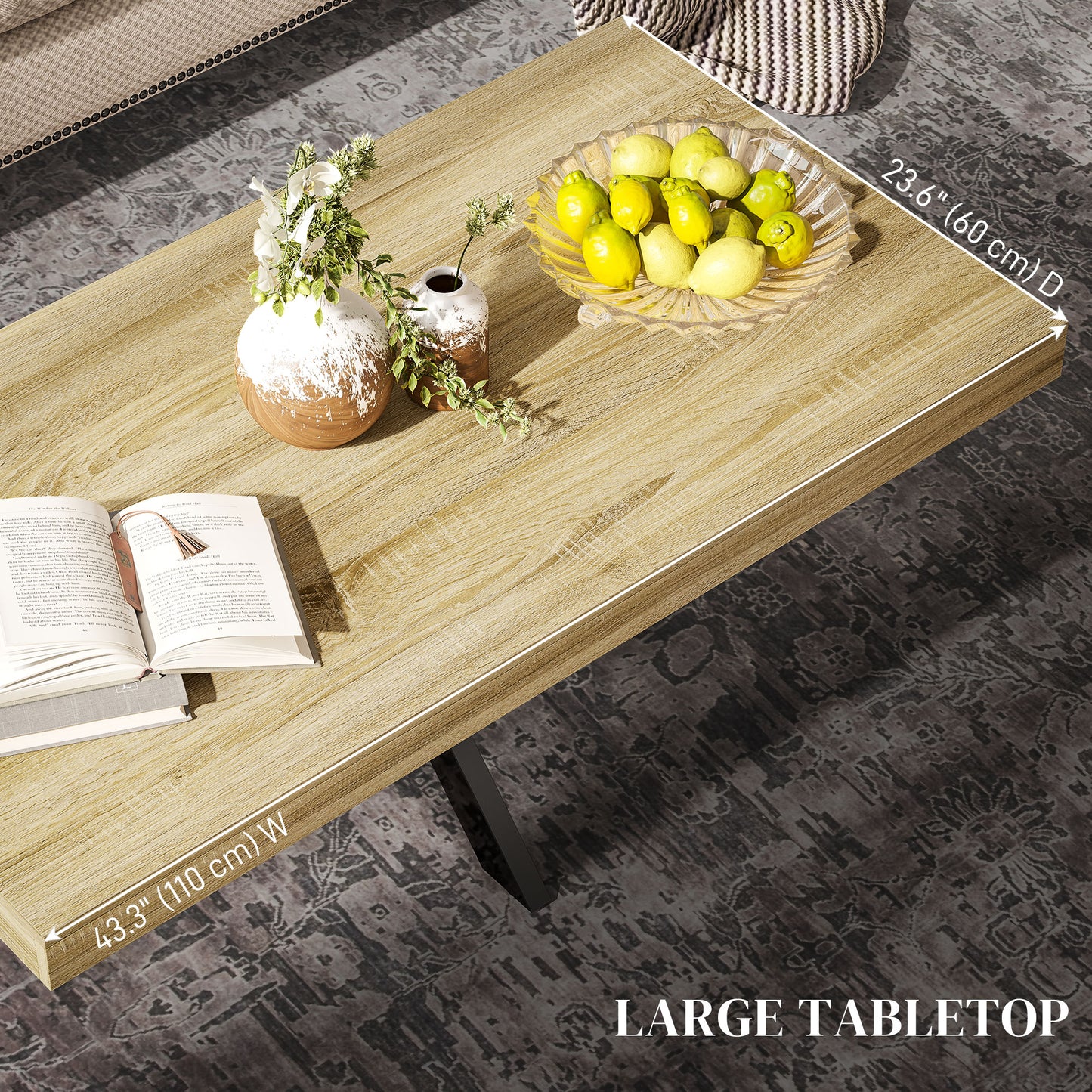 Industrial Coffee Table, End Table with Steel Frame, 110x60 x45cm