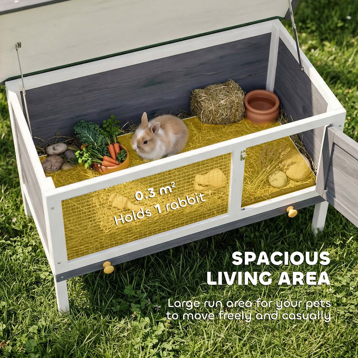 Rabbit Hutch, Guinea Pig Hutch Outdoor Cage w/ Asphalt Roof, Green