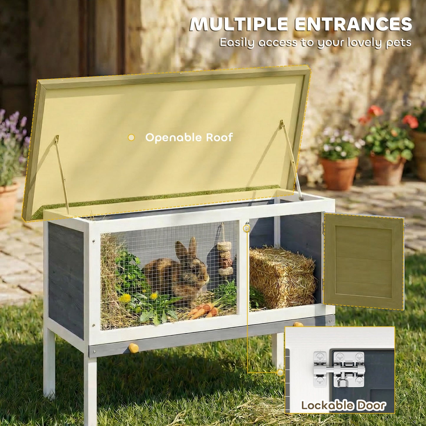 Rabbit Hutch, Guinea Pig Hutch Outdoor Cage w/ Asphalt Roof, Green