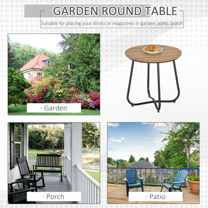 Round Outdoor Side Table Adjustable Leg Pads Natural Wood & Black