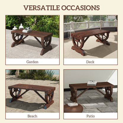 Wooden Wheel Bench Rustic Outdoor Patio Garden Seat 2-Person Brown