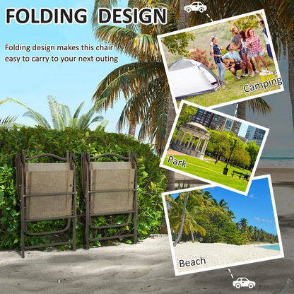 Folding Chairs Set, Breathable Mesh Fabric Seat, Mixed Brown